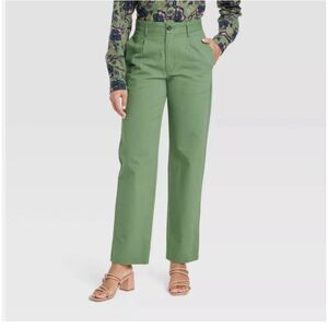 452 Houston White Green High Rise Straight Leg Pants Women’s Casual Workwear